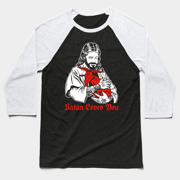 Satan Loves You and Jesus Know it Baphomet Baseball T-Shirt by Juandamurai